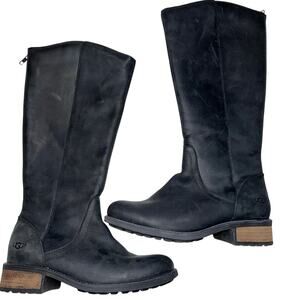 UGG Seldon Tall Black Leather Riding Boots Rear Zipper1009201  Womens Size 7.5